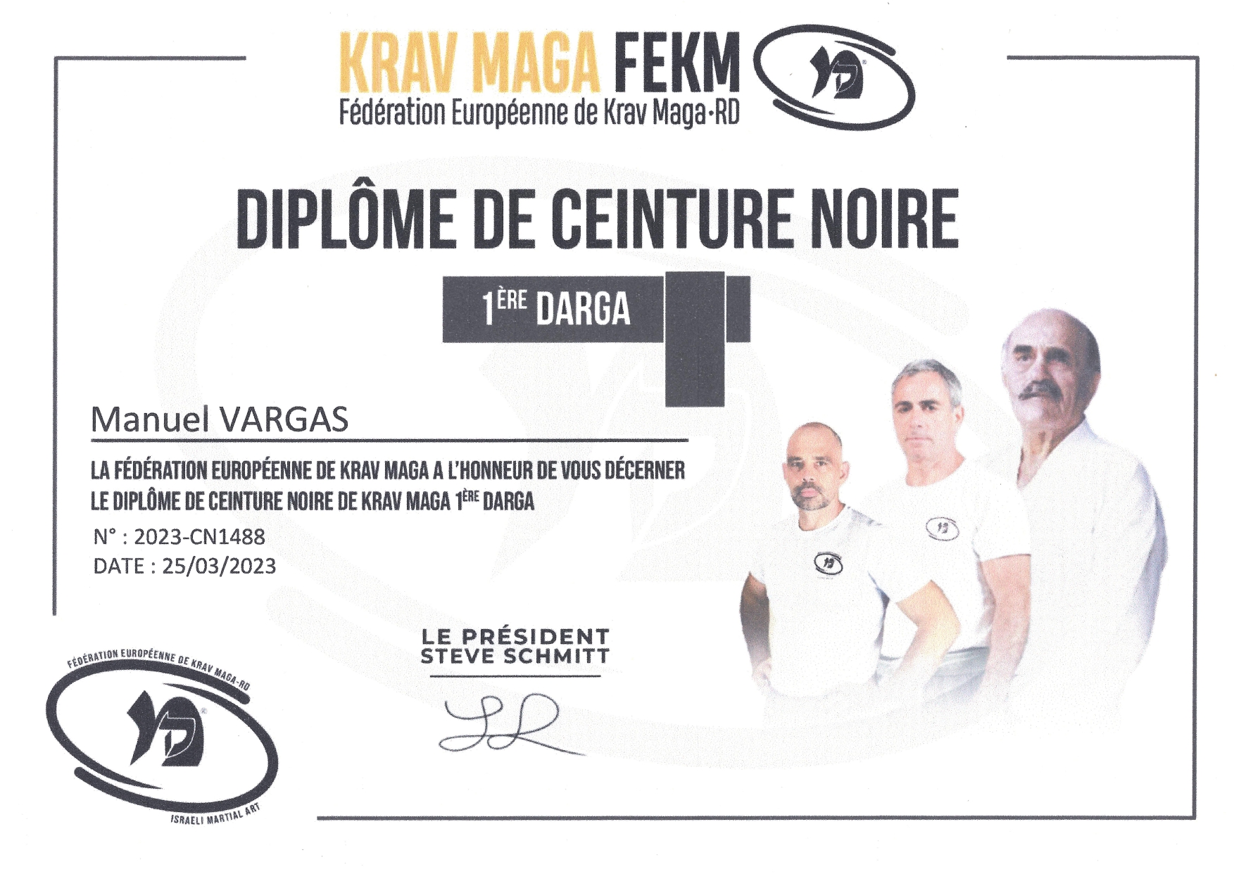 Diplôme de ceinture noire 1ère Darga